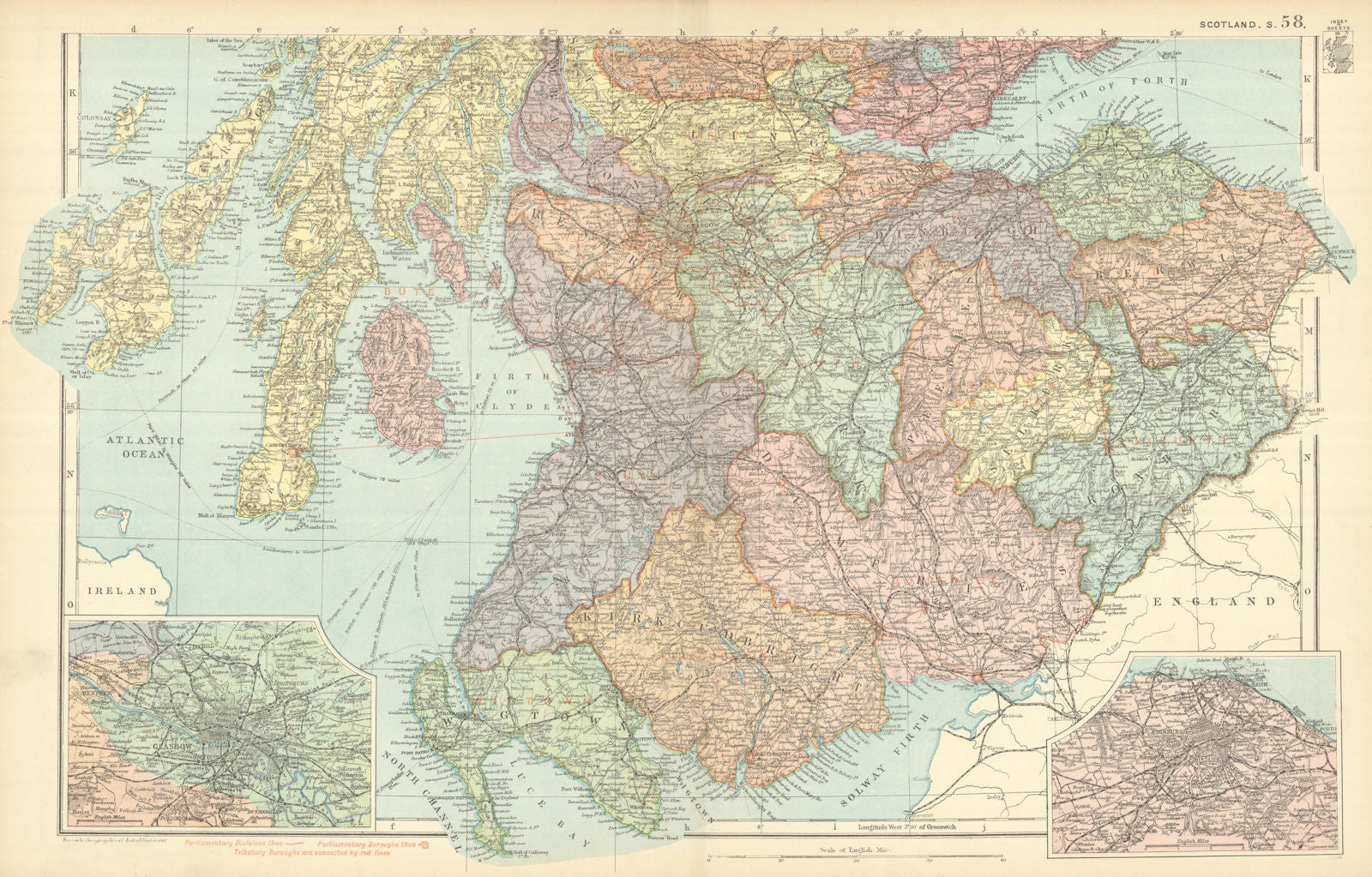 SCOTLAND SOUTH Edinburgh Glasgow environs Parliamentary Railways. BACON 1898 map